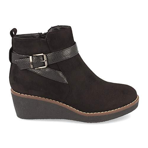 Botin de Mujer con Cuna Comoda y Correas Cruzadas Grabadas en Serpiente Otono Invierno 2019. Talla 38 Negro