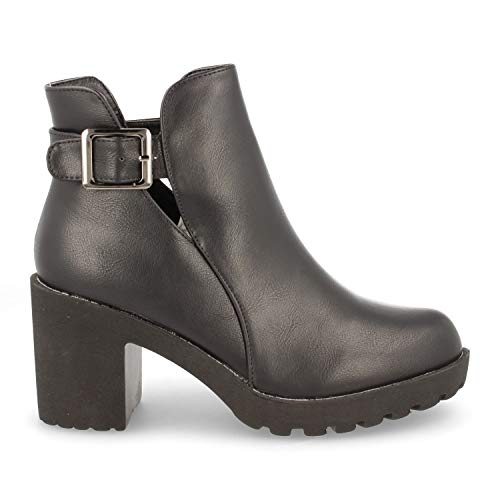 Botin de Mujer de Tacon con Plataforma con Hebilla y Abierto en el Tobillo. Otono Invierno 2019. Talla 36 Negro