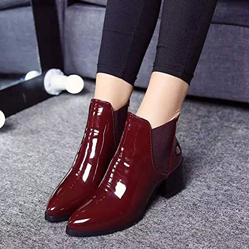 Botines De Altos Tacón Mujer Botas PU Cuero con Plataforma Zapatos Cómodo Casual Vino Rojo 40 EU