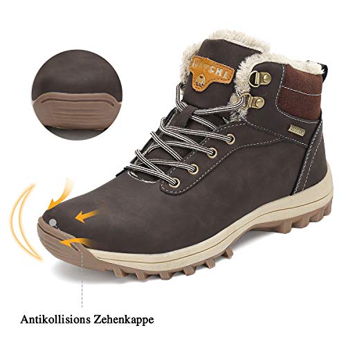 Botines Impermeables Hombre Mujer Botas de Nieve Botines Zapatos Senderismo Impermeables Deportes Trekking Zapatos Fur Forro Aire Libre Boots Mishansha Marrón 43 EU