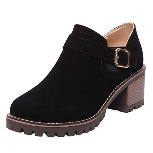 Botines Mujer Otoño Invierno Clásicas Botas Calientes de Cremallera Lateral Zapatos de Tacón de 6 cm Botines Mujer Tacon Medio Botines de Fiesta Mujer con Hebilla Antideslizante Comodos Negro