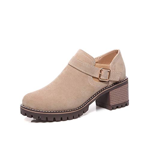 Botines Mujer Riou Cabeza Redonda Banda Elástica Botines de Tacón Medio Ante Vintage Otoño Zapatos Tacón Plano Cómodas Mujeres Botas Cortas Zapatillas Planas