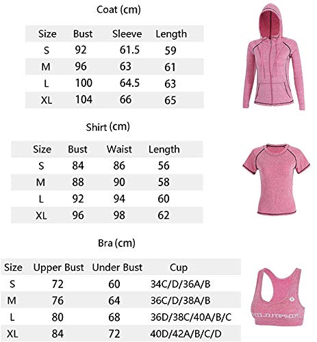 BOTRE 5 Piezas Conjuntos Deportivos para Mujer Chándales Ropa de Correr Yoga Fitness Tenis Suave Transpirable Cómodo (Rosa, L)