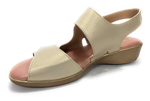 BUONAROTTI Sandalia Ancho Especial COMODAS VELCROS - Mujer Color Platino Talla 37