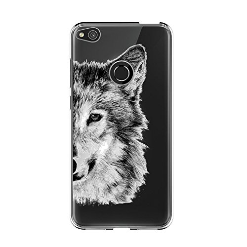 Caler Funda Compatible para Huawei P8 Lite 2017 Case,Suave TPU Gel Silicona Ultra-Delgado Ligera Anti-rasguños Protección Patrón Animal Carcasa para P8 Lite 2017 (Lobo Gris)