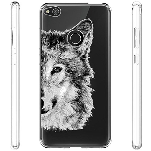 Caler Funda Compatible para Huawei P8 Lite 2017 Case,Suave TPU Gel Silicona Ultra-Delgado Ligera Anti-rasguños Protección Patrón Animal Carcasa para P8 Lite 2017 (Lobo Gris)