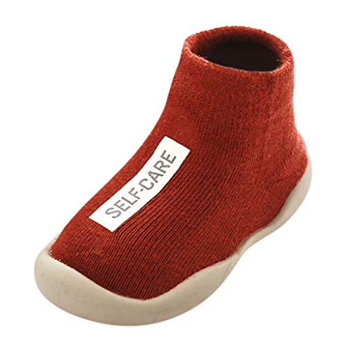 Calzado Casual Infantil Zapatos De Goma Antideslizantes Calcetines De Punto Zapatos De Casa OtoñO Nuevas Botas Desnudas Zapatos para BebéS Y NiñOs ReciéN Nacidos Zapatos De Primer Paso(Rojo,25EU)