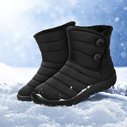 Camfosy Botas de Invierno para Mujer, Botas de Nieve Botas Impermeables con Botones Lluvia después de Esquiar Zapatos de Piel Plana Cálido para Caminar Caminar Chicas