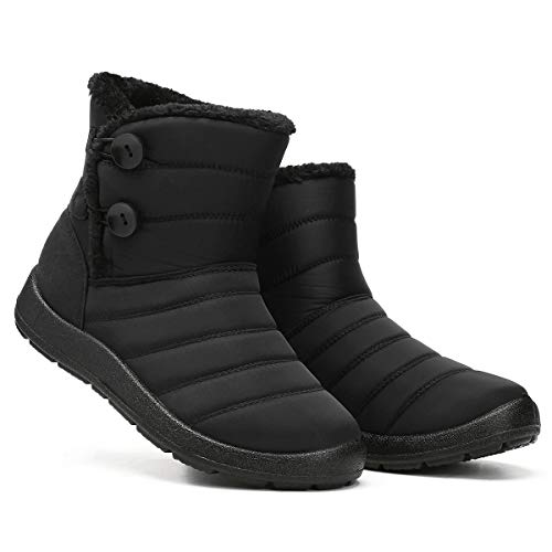 Camfosy Botas de Invierno para Mujer, Botas de Nieve Botas Impermeables con Botones Lluvia después de Esquiar Zapatos de Piel Plana Cálido para Caminar Caminar Chicas