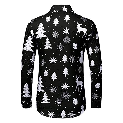 Camisa Navidad Liquidación Camisas Hombre de Manga Larga Casual Shirts Moda Ropa Hombres Corte Slim Camisa de Solapa Printed Blusa Impresión Tops Yvelands(Negro,XXXL)