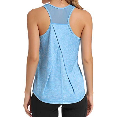 Camisetas Deporte Mujer Fitness, Camiseta Tirantes Mujer Gym Chalecos sin Mangas Mallas Verano Top Yoga Running Transpirable Racerback Tank Yvelands(Azul,M)