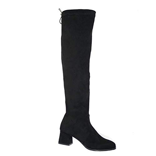 Çancı Botas de mujer por encima de la rodilla con tacón en bloque – Botas para mujer – Botas de invierno para mujer – Botas de invierno para mujer, color Negro, talla 42 EU