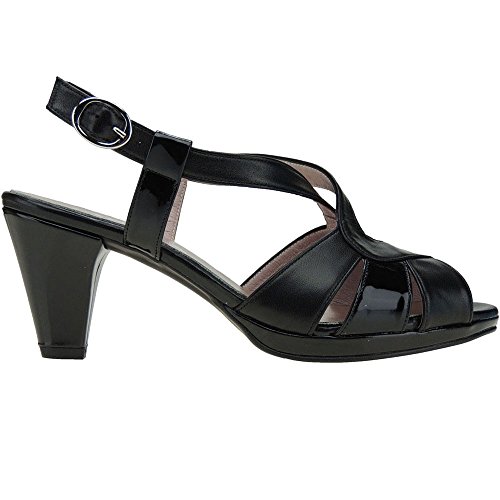 Carlo GARELLI 4074 Sandalia Comodona Ancho Especial Tacón 8CM para Mujer Negro Talla 42