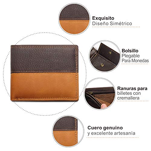 Carteras para Hombre Billetera para Hombre de Cuero auténtico con tecnologia de Bloqueo RFID. Diseño Delgado con 12 Ranuras. Cartera Plegable Regalo del día del Padre Regalo para Novio