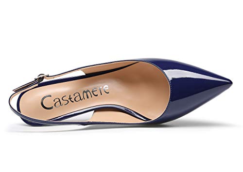 CASTAMERE Zapatos de Tacón Mujer Sexy Medio Sandalias Tacón de Aguja 6.5CM Charol Marino Azul Zapatos EU 41