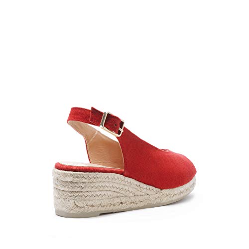 CASTAÑER | Alpargata con cuña Open Toe elaborada en Lona 5cm Dosalia | Mujer | Rojo Rubi | 36