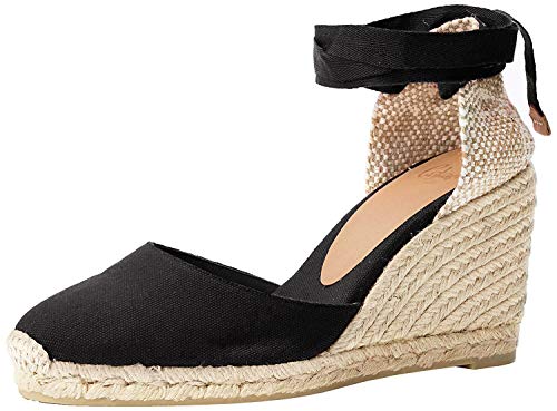 Castañer CARINA/8/001, Alpargata de cuña Carina elaborada en Lona 9 cm | Mujer 36, Negro (Negro 100), EU