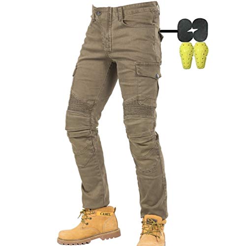 CBBI-WCCI Hombre Motocicleta Pantalones Moto Jeans con Protección Motorcycle Biker Pants (Verde, 33W / 32L)