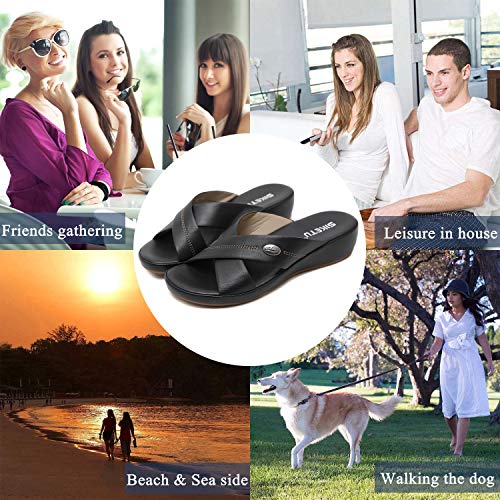 ChayChax Sandalias con Punta Abierta para Mujer Mules de Cuña Cómodas Pantuflas de Cuero Moda Plataforma Zapatillas de Verano Antideslizante, B Negro, 42 EU