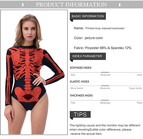 Chenyuying Cráneo Diseño del traje de baño de la manga con cremallera Loog Surf traje de baño blanca impresa manera del traje de baño de las mujeres Maillot 3D Imprimir Fiesta de Halloween Horror Skel