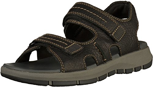 Clarks Brixby Shore, Sandalia con Pulsera Hombre, Negro (Black Leather-), 43 EU