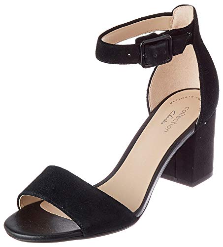 Clarks Deva Mae, Zapatos con Tacon y Correa de Tobillo Mujer, Negro (Black Suede-), 37 EU