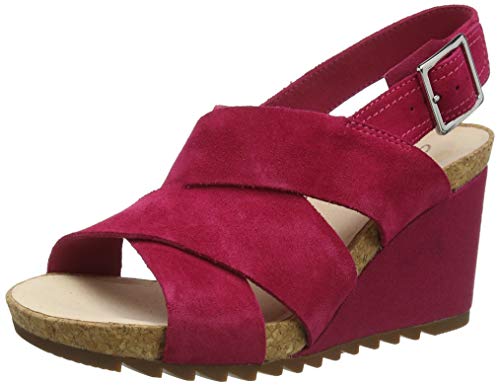 Clarks Flex Sand, Sandalias de Talón Abierto para Mujer, Rosa (Fuchsia Suede Fuchsia Suede), 39.5 EU