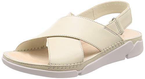 Clarks Tri Alexia, Sandalias de Talón Abierto Mujer, Beige (White Leather White Leather), 37 EU