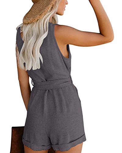 CNFIO Monos Cortos Mujer Verano Vestir Mujer Elegante Petos Mujer Verano Trabajos Pantalones Cortos A-Gris M