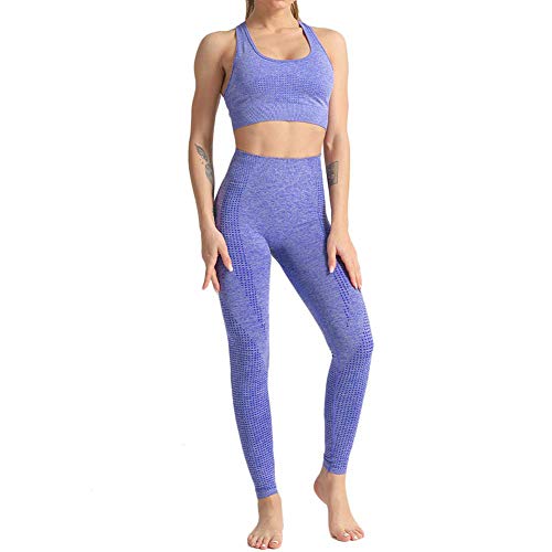 Conjunto Yoga 3 Piezas Ropa Fitness , Pantalones De Yoga Súper Elásticos Sin Costuras+Bralette Para Mujer+Camiseta Deportiva De Manga Larga Sin Costuras Mujer Morado ( S)