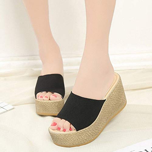 COOLCEPT Mujer Moda Mulas Tacón De Cuña Slides Sandalias Plataforma Verano Zapatos Tacon Alto Sandalias Sin Cordones Black Talla 34 Asian