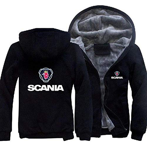 COZY LS Hombres Sudadera con Capucha Suéter - Scania Impresión Uniforme De La Chaqueta De Béisbol - Zip Pullover Costura De Manga Larga Camiseta Caliente Regalo Escudo-Adolescente Black-S