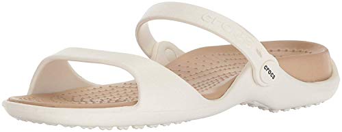 Crocs Cleo, Sandalias de Punta Descubierta para Mujer, Blanco (Oyster/Gold 13S), 37/38 EU