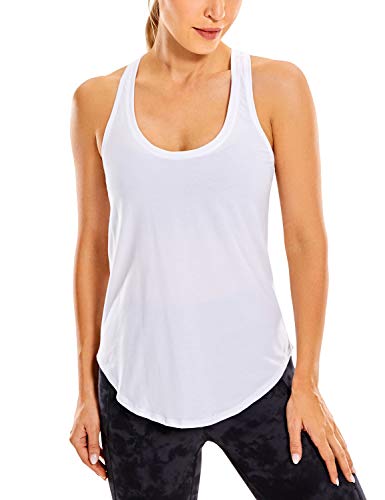 CRZ YOGA Mujer Algodón Pima Deporte de Sueltas Formación Camiseta sin Mangas Blanco-R744 38