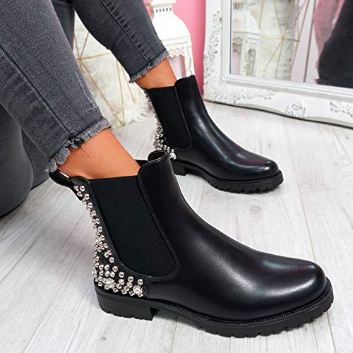 CucuFashion - Botas de tacón Grueso con Cremallera, Botas de Tobillo Gruesas, Botas Negras con tacón Negro y Botas Tobilleras con tacón para Mujer, Color Negro, Talla 36 EU