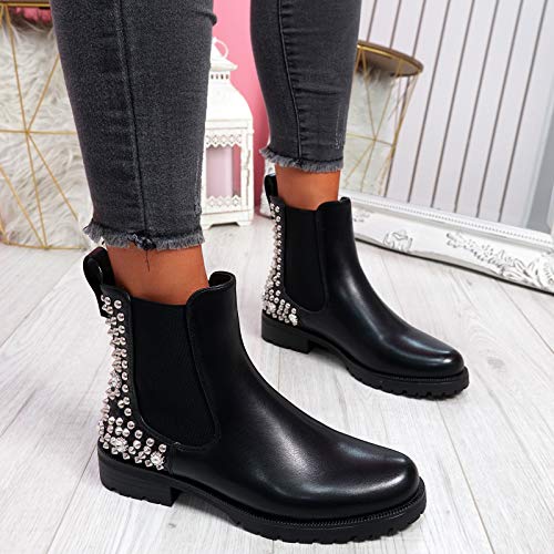 CucuFashion - Botas de tacón Grueso con Cremallera, Botas de Tobillo Gruesas, Botas Negras con tacón Negro y Botas Tobilleras con tacón para Mujer, Color Negro, Talla 36 EU