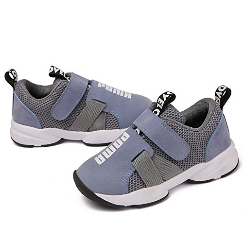 Daclay Zapatos niños Deportivo Transpirable y Transpirable con Parte Superior de Cuero cómoda con Zapatillas Velcro Sneakers (Gris,28 EU)