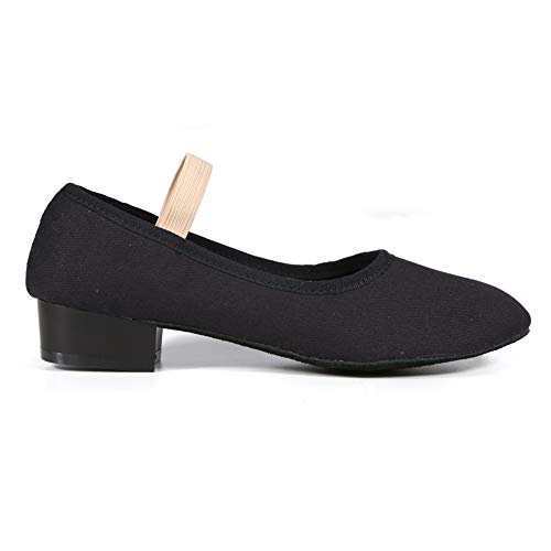 DANCEYOU Zapatos de carácter Negro Zapatos de Baile de Lona de tacón bajo Zapatilla de Baile de Salón Modernos Bailarina Niño Adulto Zapatos Casuales de Baile, 28 EU