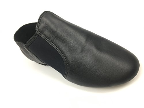 DANCEYOU Zapatos de Jazz de Cuero Negro con Poco Tacón Zapatillas de Danza con Suela Partida y Cinturón de Empalme Elasticidad para Niños y Adultos EU34