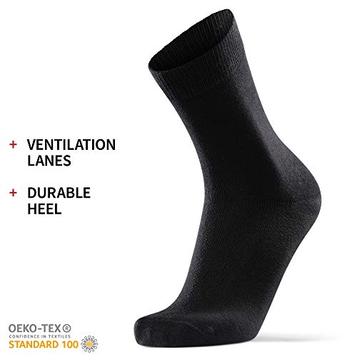 DANISH ENDURANCE 6 Pares Calcetines Clásicos de Algodón, para Hombre y Mujer, de Vestir, Cómodos, Transpirables, para el Uso Diario, Negro, Gris, Rojo (Negro, EU 43-47)