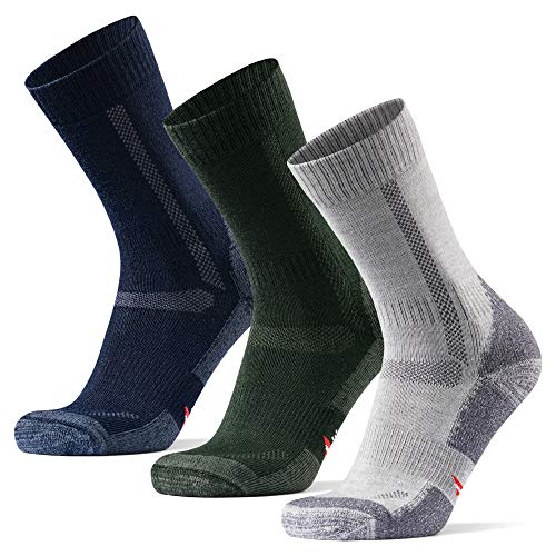 DANISH ENDURANCE Calcetines de Senderismo y Trekking de Lana Merina para Hombre, Mujer y Niños, Otoño e Invierno, Pack de 3 (Multicolor: Azul Marino, Gris, Verde, EU 39-42)