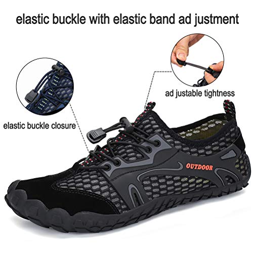 Dannto Hombre Mujer Zapatos de Agua para Hombre Surf Escarpines Playa Natación Respirable Antideslizante Playa Natación Aire Libre Zapatos de Agua para Vela,Kayak,Buceo(Negro-A,42)