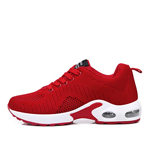 Dannto Zapatos Deporte Mujer Zapatillas Deportivas Correr Gimnasio Casual Zapatos para Caminar Mesh Running Transpirable Aumentar Más Altos Sneakers (Rojo-B,38)