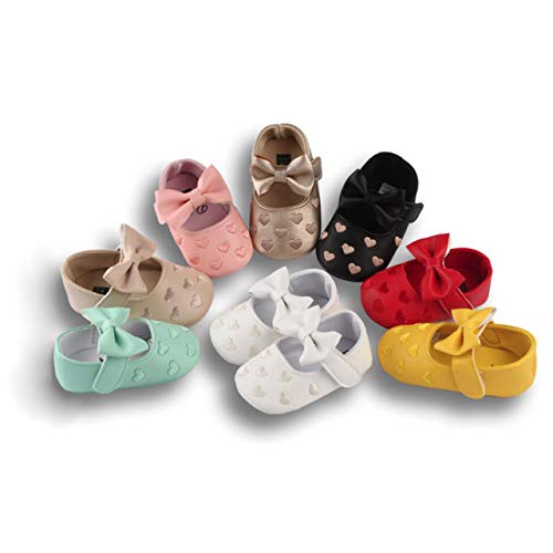 DEBAIJIA Bebé Niña Zapato de Fiesta Princesa con Cinta Mágica para 6-18 Meses Niños Recién Nacido Primeros Pasos Zapatos de Cuero con Lazo Moda Casual Antideslizante Suave Suela Patrón de Corazón