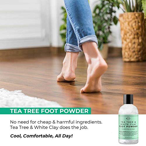 Desodorante Natural en Polvo Para el Cuidado De Los Pies . Reduce Sudor y Micosis Uñas. Antifúngico, con Aceite Esencial de Árbol de Té. Sin Talco Elimina Malos Olores zapatos y pies . Unisex 104 gr.