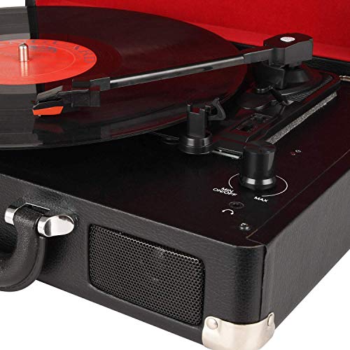 DIGITNOW! Tocadiscos Plato giradiscos Plato Vinilo 33/45/78 RPM, Maleta Portátil con 2 Altavoces Integrados, Grabador de Vinilo a MP3, USB Reproductor MP3, Entrada AUX y RCA, Negro