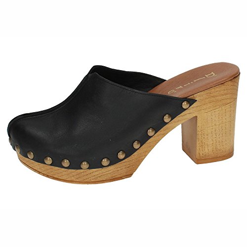 DLIRO 825 Zueco Piel Y Madera Mujer Sandalias TACÓN Negro 38