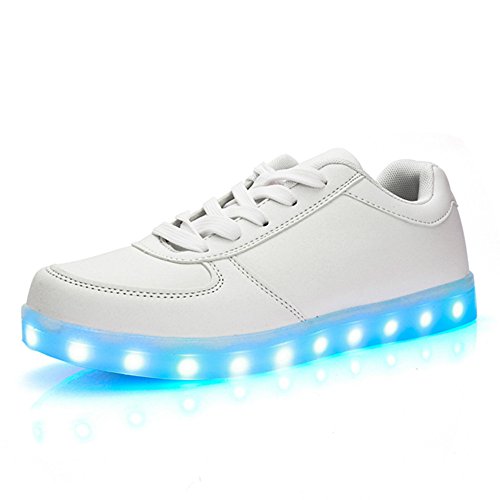 DoGeek Zapatos Led Negras Blanco 7 Color USB Carga LED Zapatillas Luces Luminosos Zapatillas Led Deportivos para Hombres Mujeres (Elegir 1 tamaño más Grande)