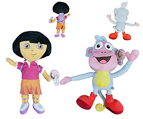 Dora The Explorer - Pack 2 Peluches Dora la Exploradora con Mochila + Botas el Mono 19"/50cm Calidad Velboa