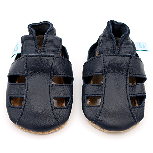 Dotty Fish Zapatos de Cuero Suave para bebés. Sandalias Azul Marino para niños y niñas. 6-12 Meses (19 EU)